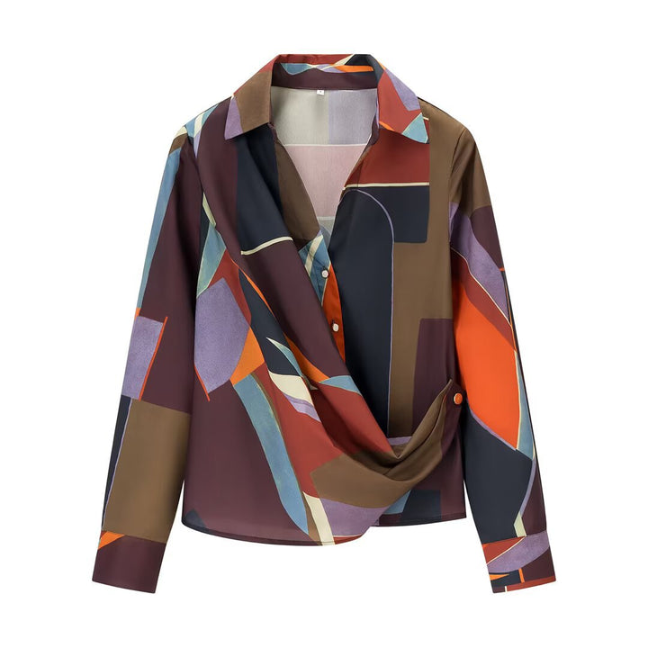 Autumn Mosaic Draped Blouse - Chic