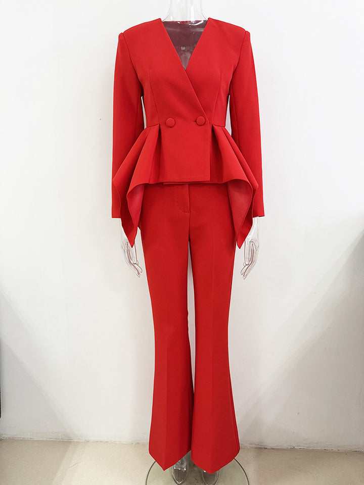 Strukturiertes Blazer-Hosen-Set mit skulpturiertem Peplum – Flerp 
