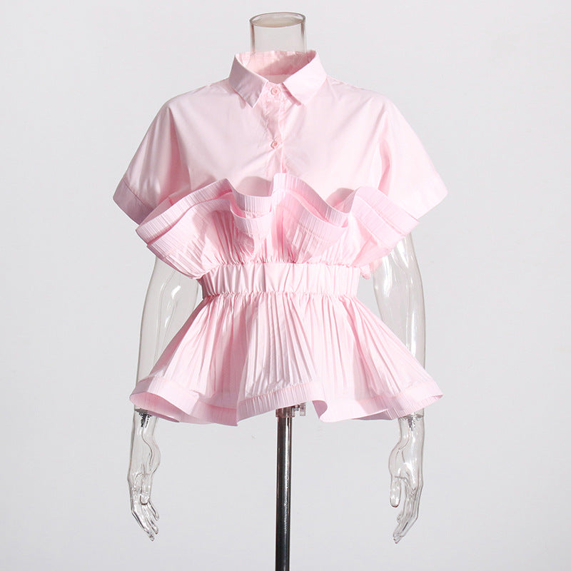 layered ruffle peplum blouse with collar – ROSALIE