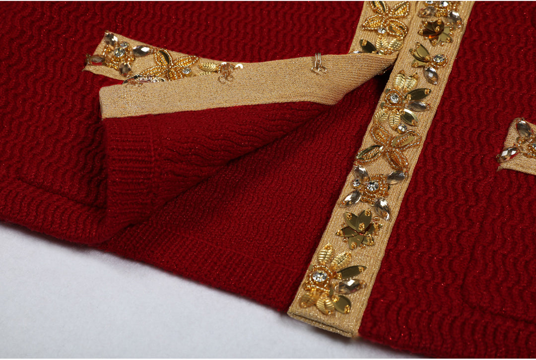 two-piece knit set with gold embroidered trim – DAPHNEDU