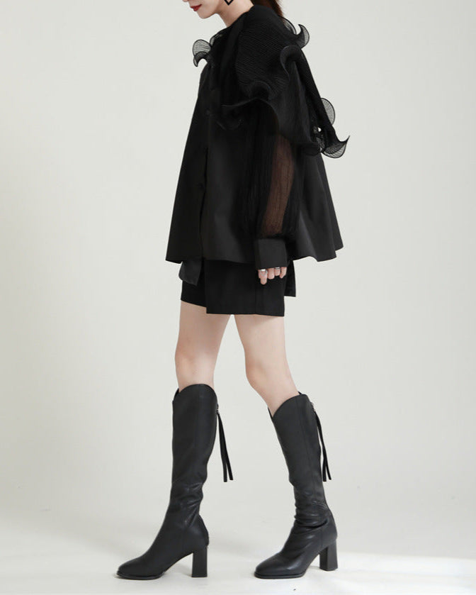 Ruffled shoulder shirt dress with belt - Vinky