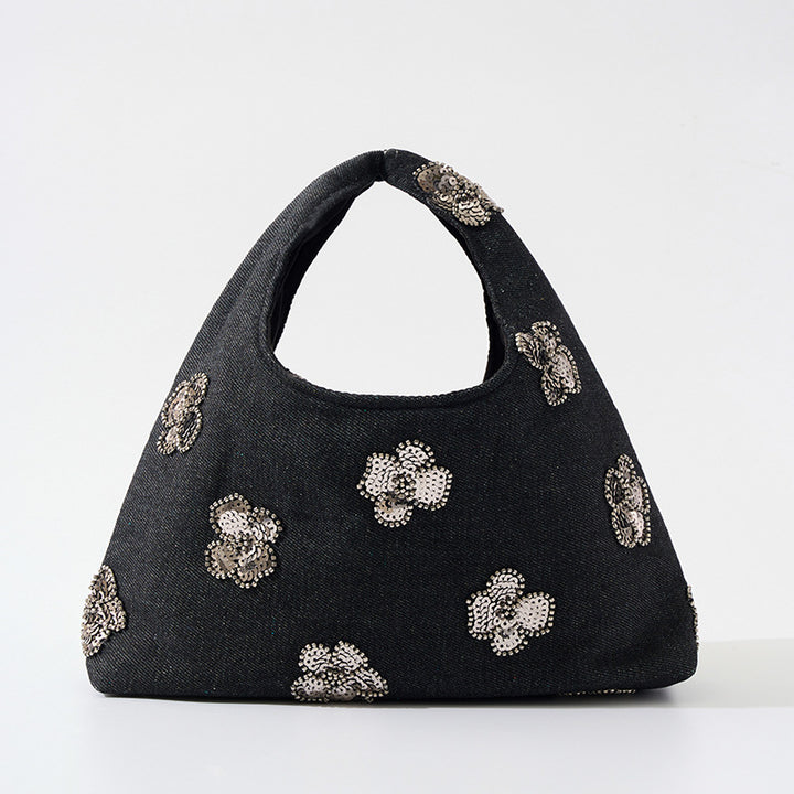 Sequin Flower Hobo Bag - Blush