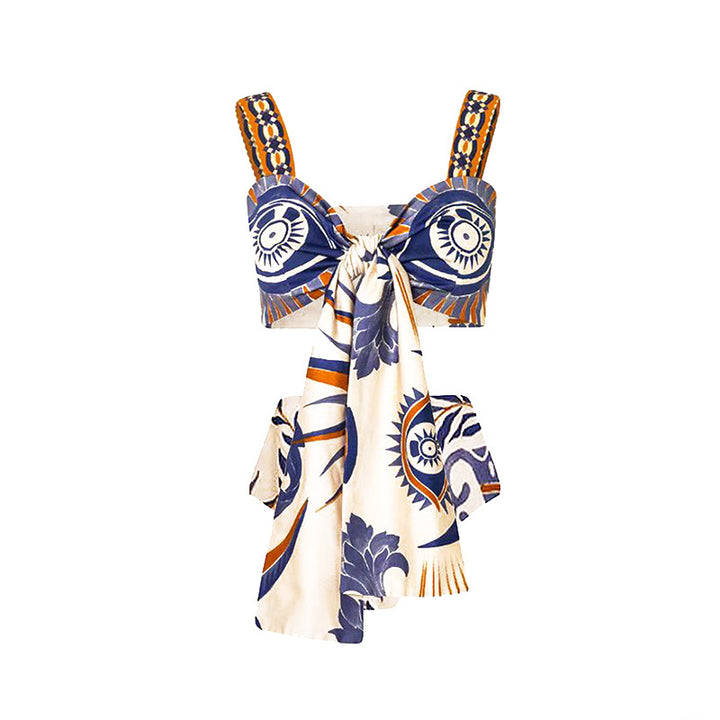 printed tie-front crop top with wrap midi skirt set – SAVANNAH