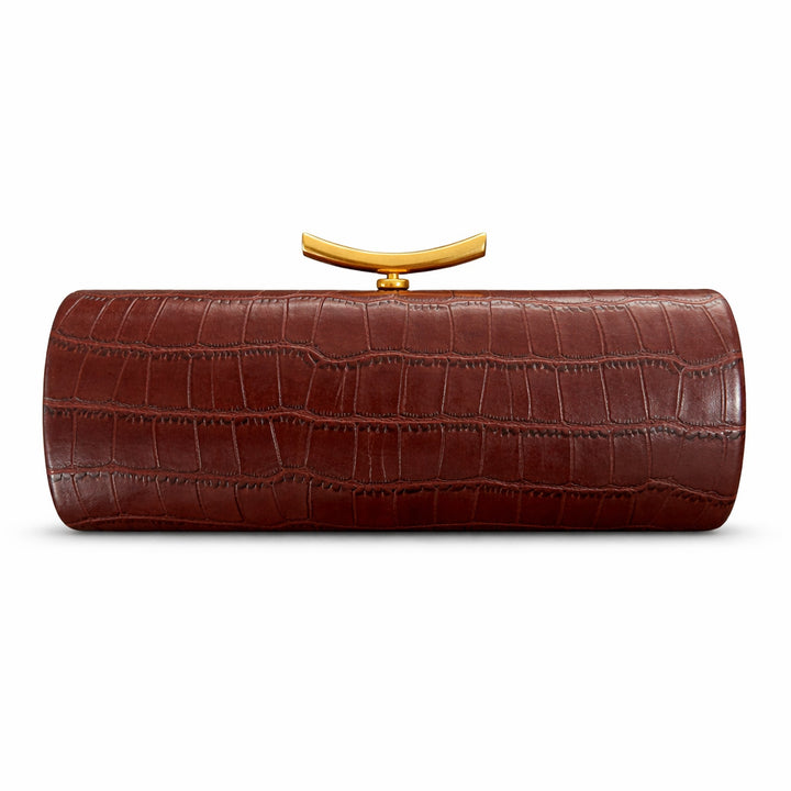 croc-effect cylinder clutch with gold chain – ARDEN