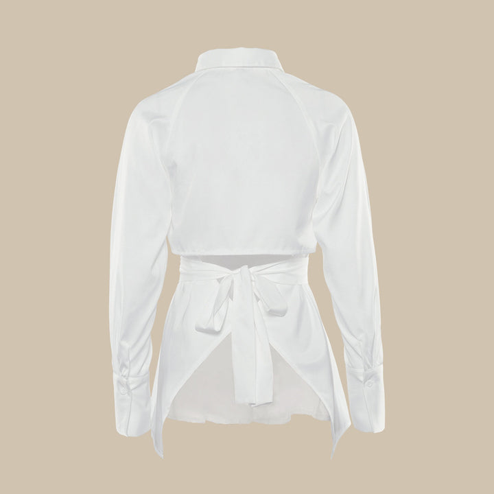 cutout long-sleeve shirt with waist belt – VOGUE