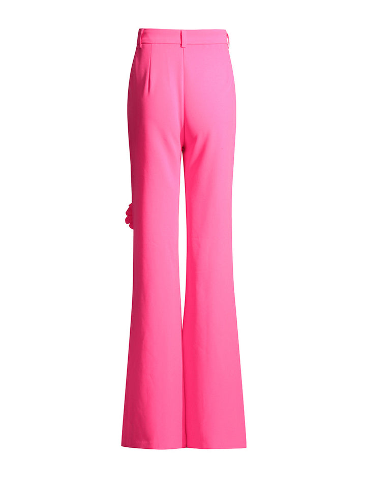 High-waist flared trousers with 3D floral appliqué – FUCHSIA