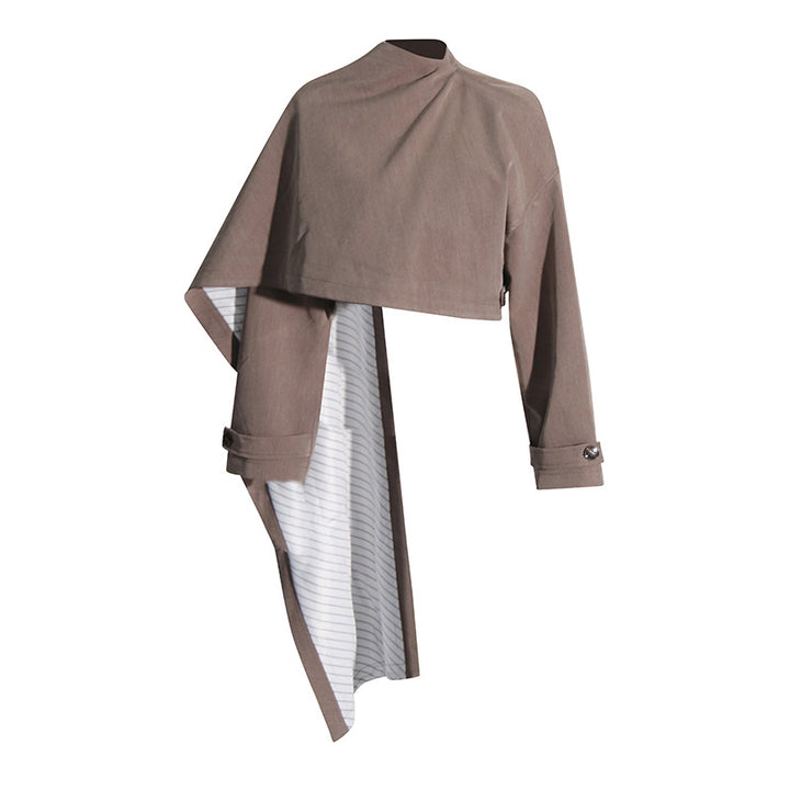asymmetric layered tailored set with cape-style overlay – TAUPE