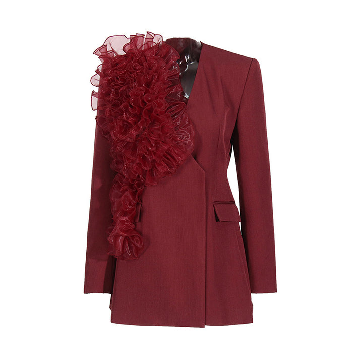 tailored blazer dress with dramatic organza ruffle detail – SCARLET