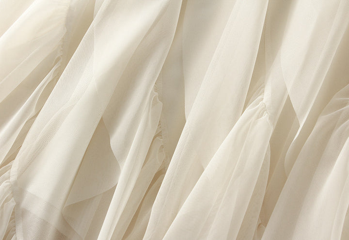 Asymmetrical ruffled mesh skirt with waterfall layers – Apilu