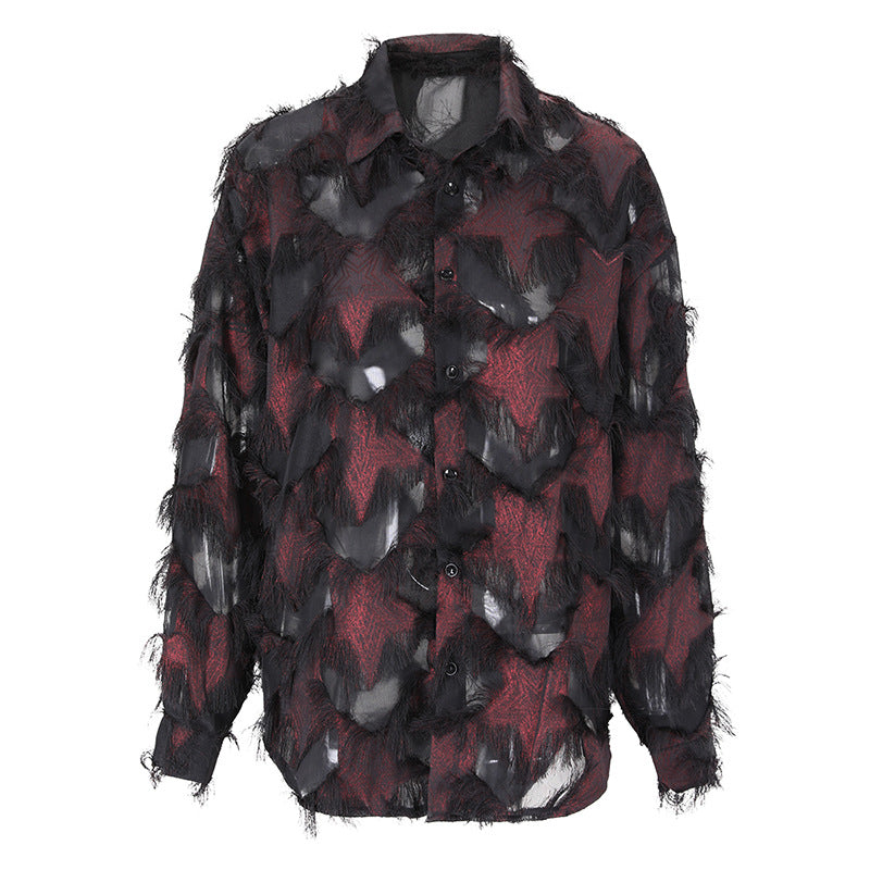 Black & Red Textured Sheer Patchwork Button-Up Shirt – VANTÉRO