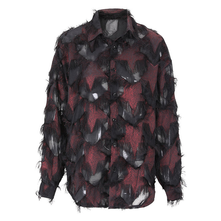 Black & Red Textured Sheer Patchwork Button-Up Shirt – VANTÉRO