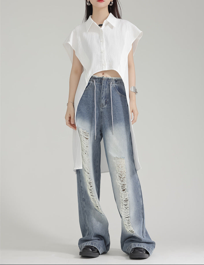 Geplooide oversized blouse met geplooide halslijn - Nidzu 
