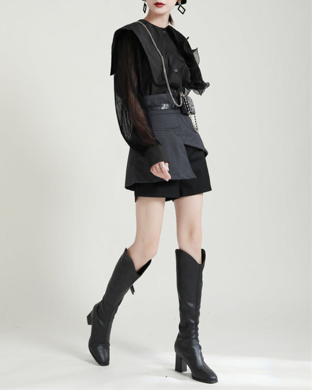 Ruffled shoulder shirt dress with belt - Vinky