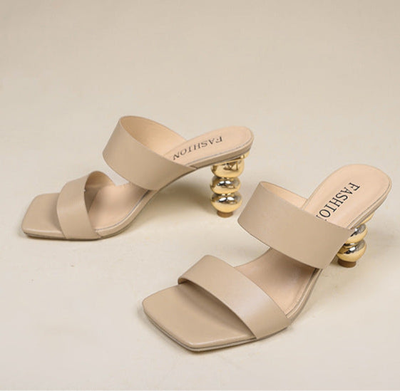 double strap mule sandals with sculpted metallic heel - FIORAZU