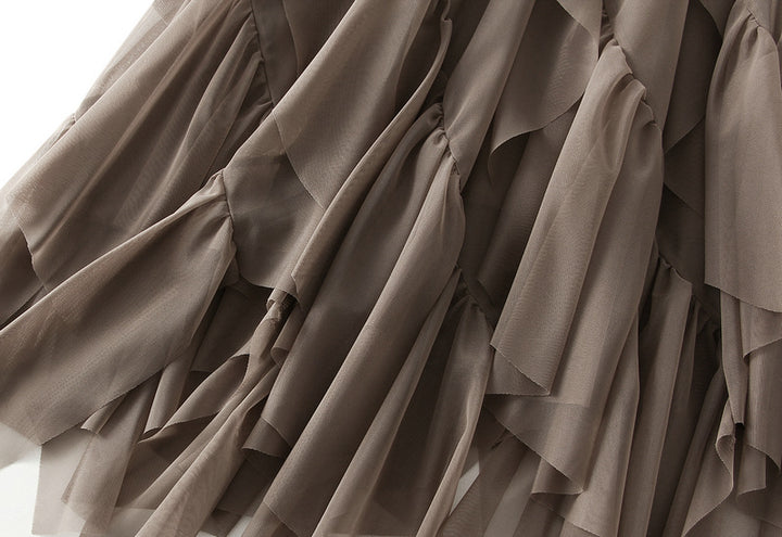Asymmetrical ruffled mesh skirt with waterfall layers – Apilu