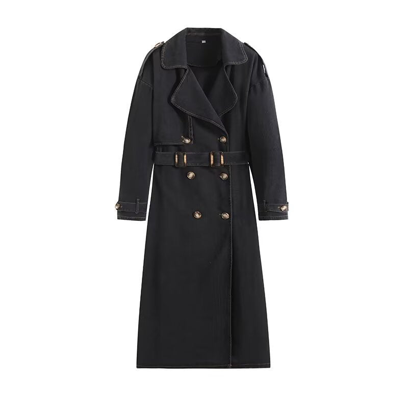 Denim Belted Trench Coat-XOLA
