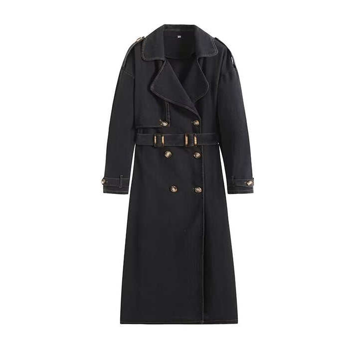 Denim Belted Trench Coat-XOLA