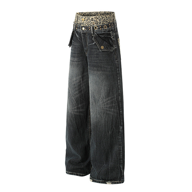 Vintage Washed Wide-Leg Denim Pants - Streetwear
