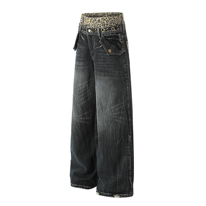 Vintage Washed Wide-Leg Denim Pants - Streetwear