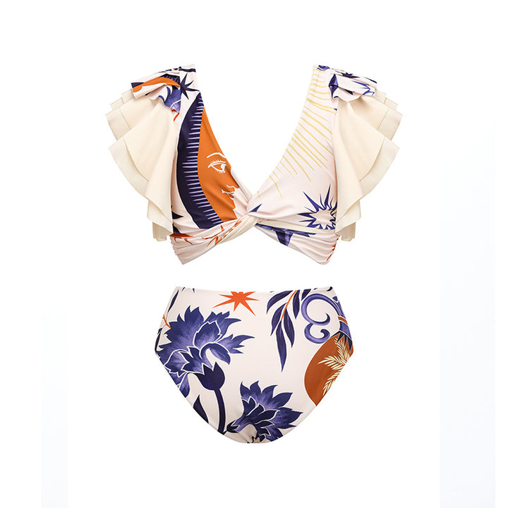 ruffle sleeve wrap bikini with printed sarong skirt set – SAFARI
