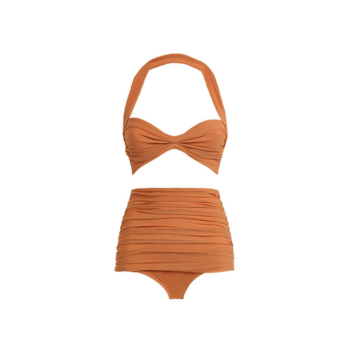 halter bandeau bikini set with printed wrap sarong – MUSE