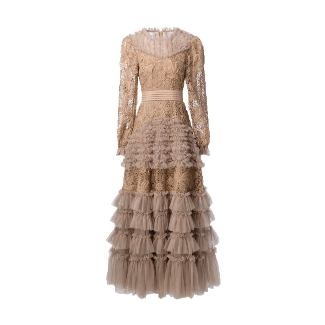 layered lace and tulle gown with fitted waist – NERINA
