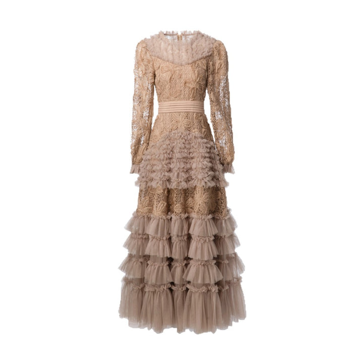 layered lace and tulle gown with fitted waist – NERINA