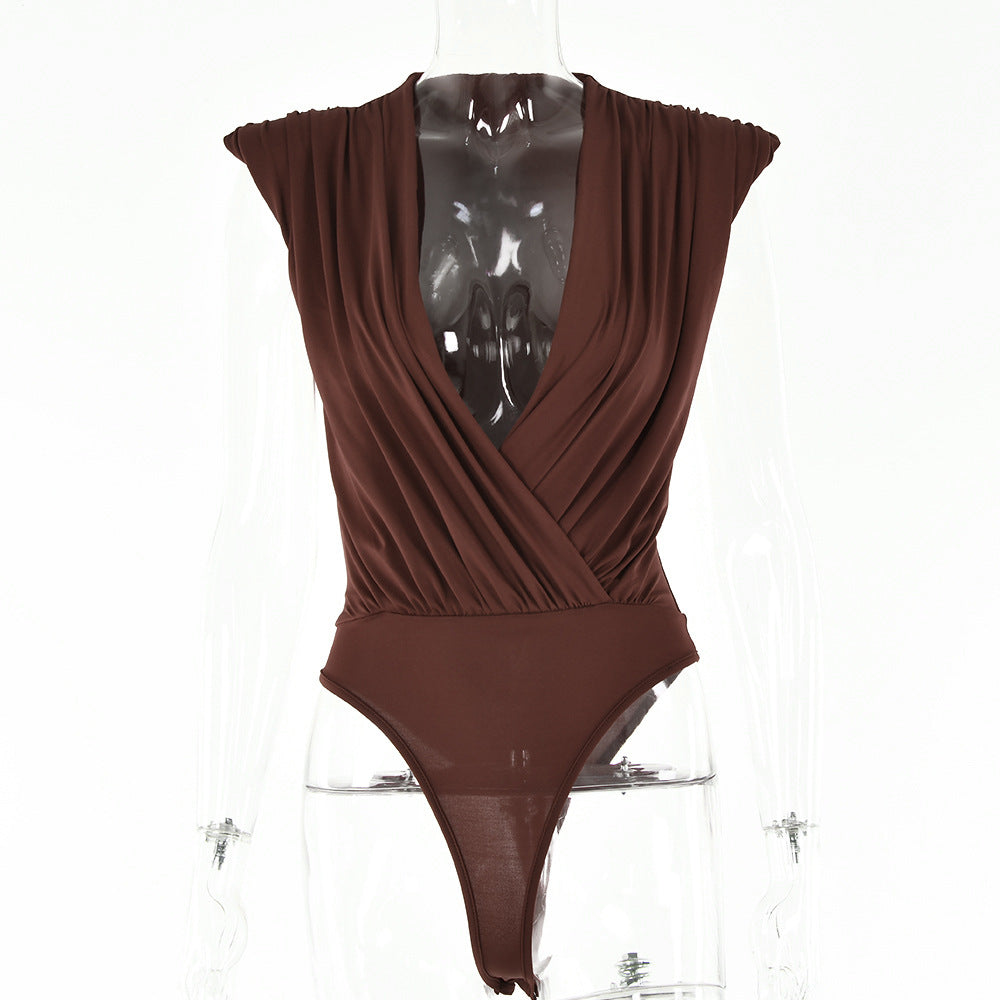 Ruched Crossed Sleeveless Bodysuit