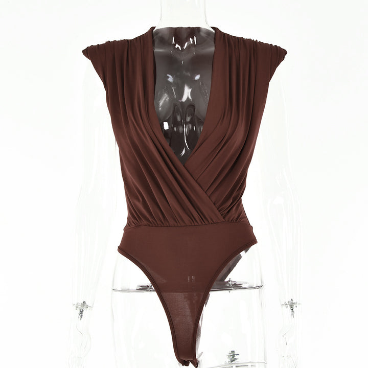 Ruched Crossed Sleeveless Bodysuit