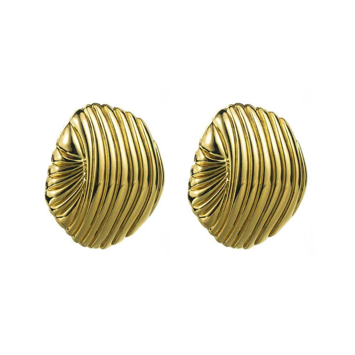 textured oval stud earrings with metallic finish - LYRANU