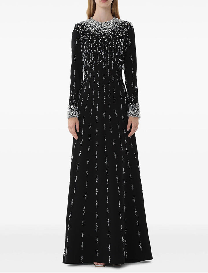 robe cache-cœur à manches trois-quarts avec revers à sequins et appliqué floral – ALINA 