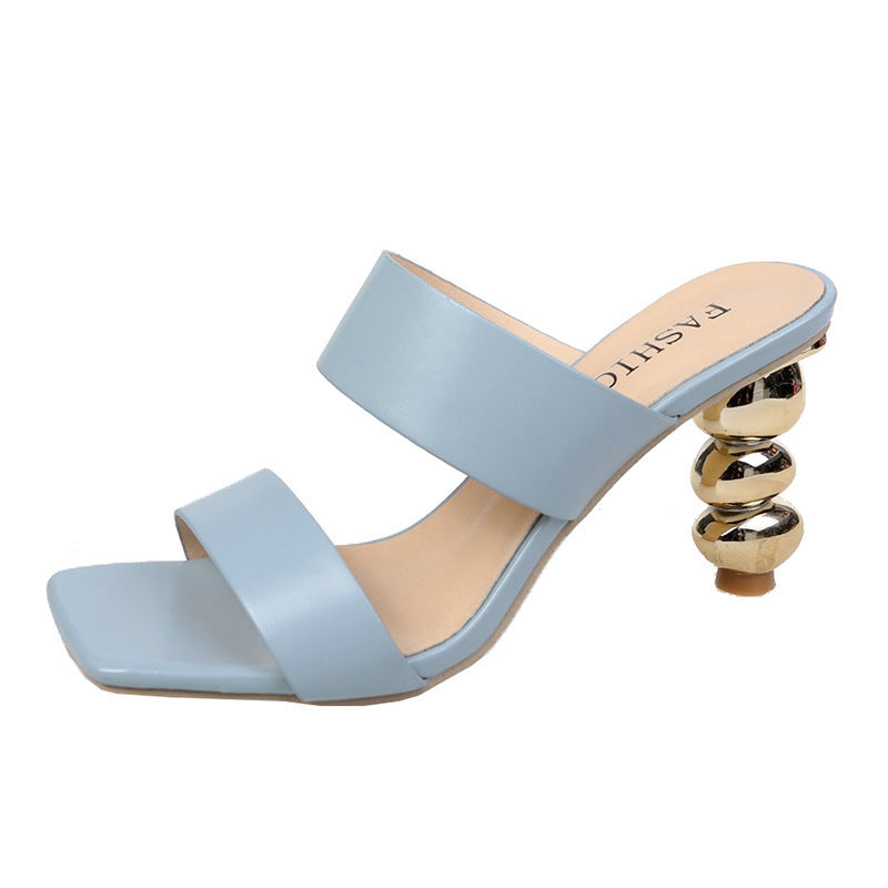 double strap mule sandals with sculpted metallic heel - FIORAZU