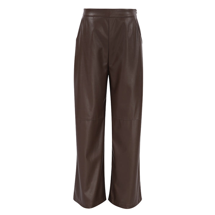 High-waist faux leather straight-leg pants – CASSIA