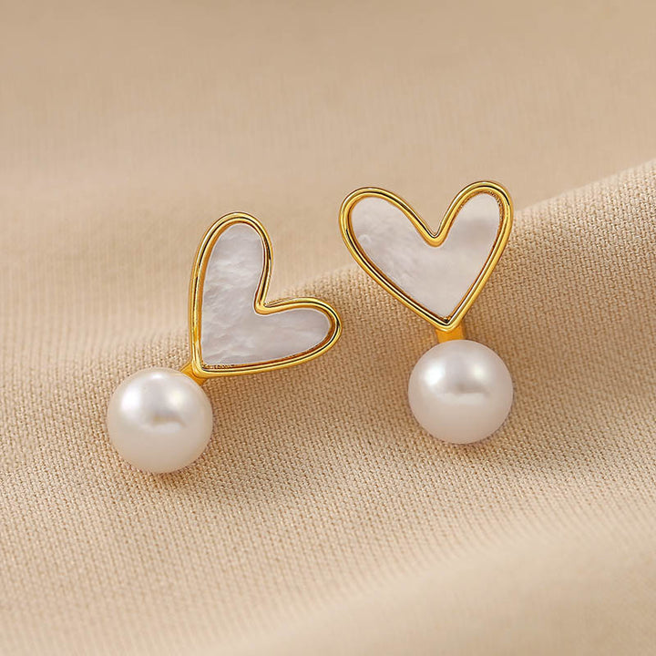 أقراط على شكل قلب مع لؤلؤة متدلية - ألكرو