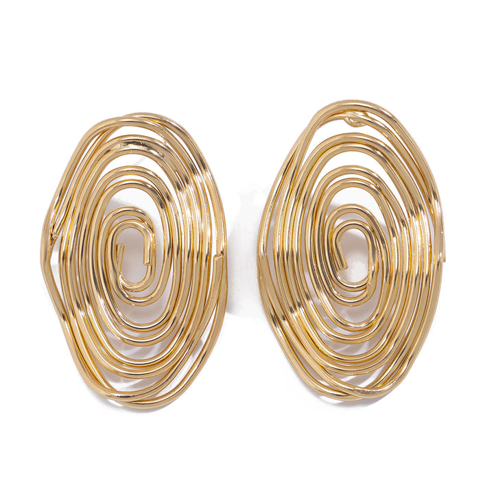 Spiral wire oval earrings in metallic finish - Noliz