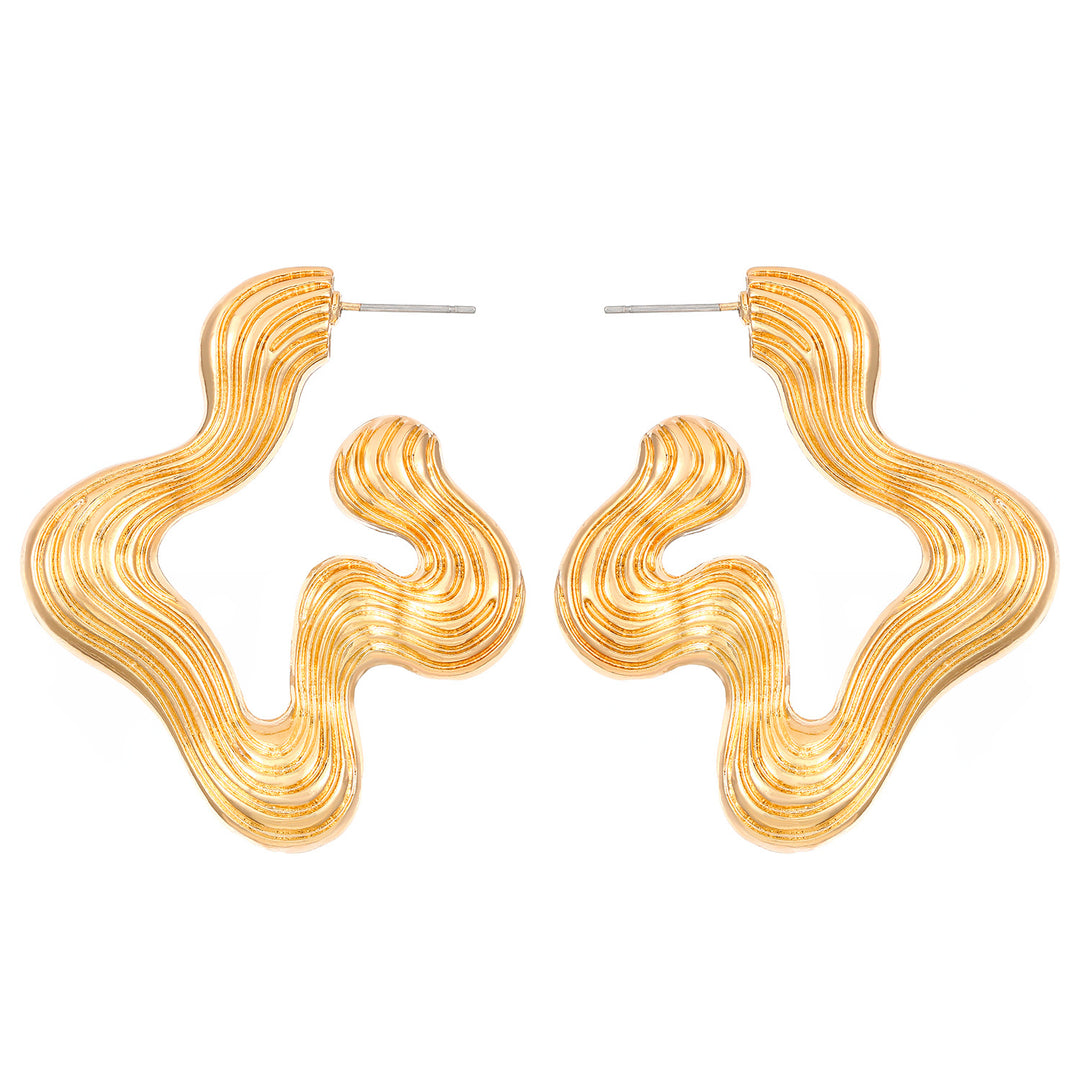 Ribbed abstract wave earrings with sculptural curves - Vasdy