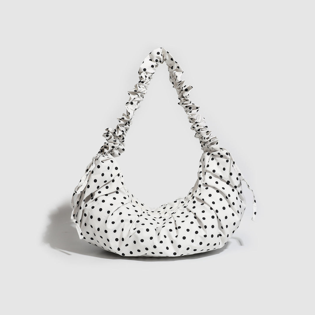 Ruched Polka Dot Crescent Bag - Cute