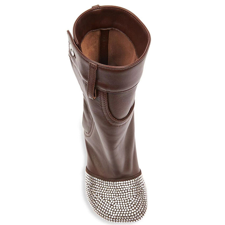 studded leather ankle boots with sculpted heel – MOCHA GLINT