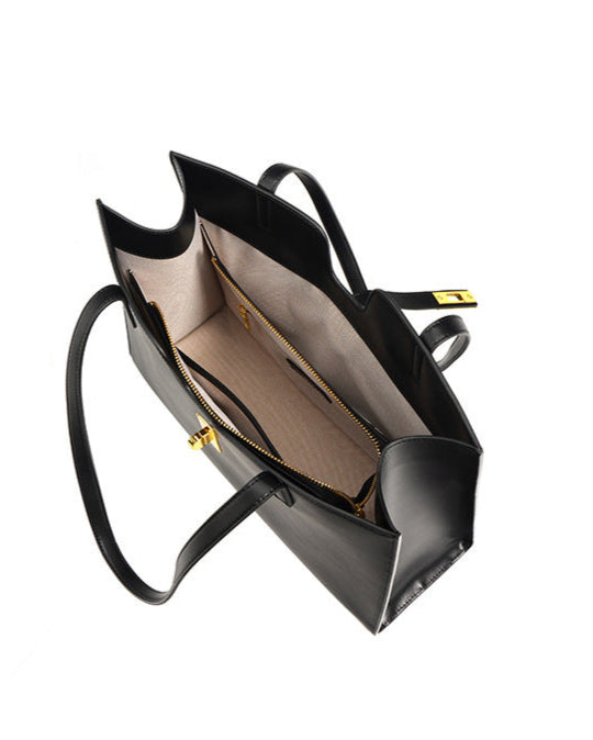 structured shoulder tote with gold-tone twist lock - AURA