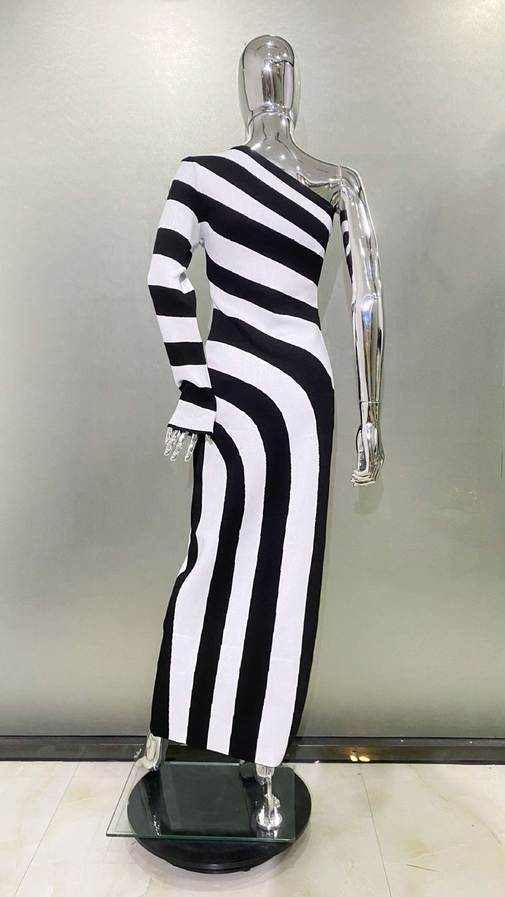 One-shoulder bodycon dress with bold swirl stripes - Zilker