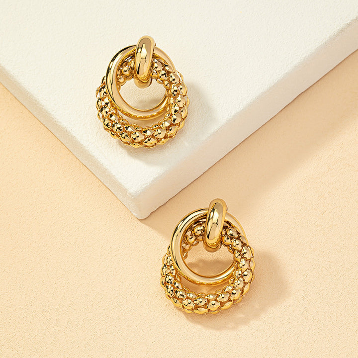 Triple hoop textured drop earring with polished finish - Ningu