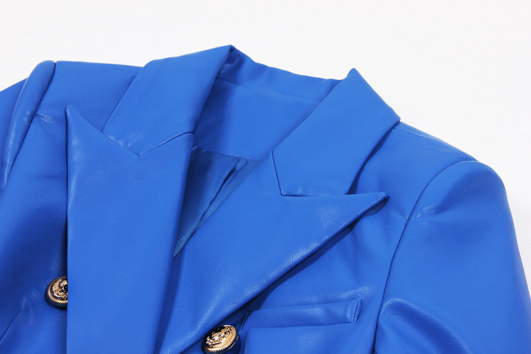 double-breasted leather jacket with gold buttons – AURORANA