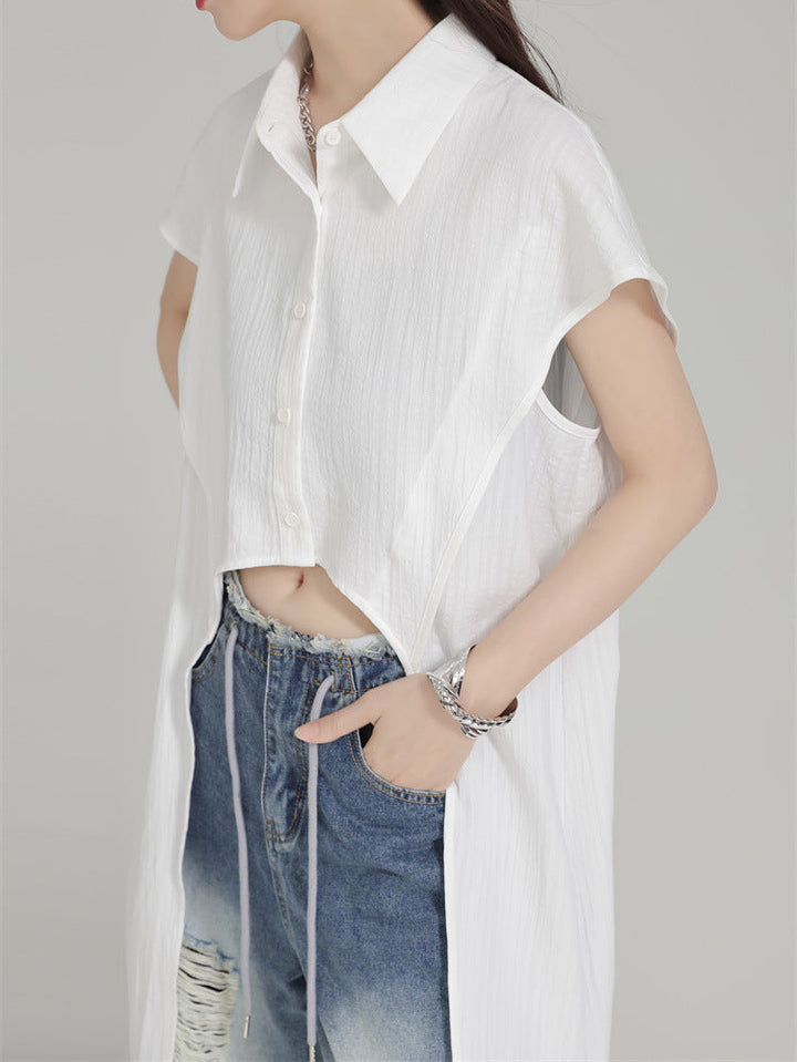 Geplooide oversized blouse met geplooide halslijn - Nidzu 