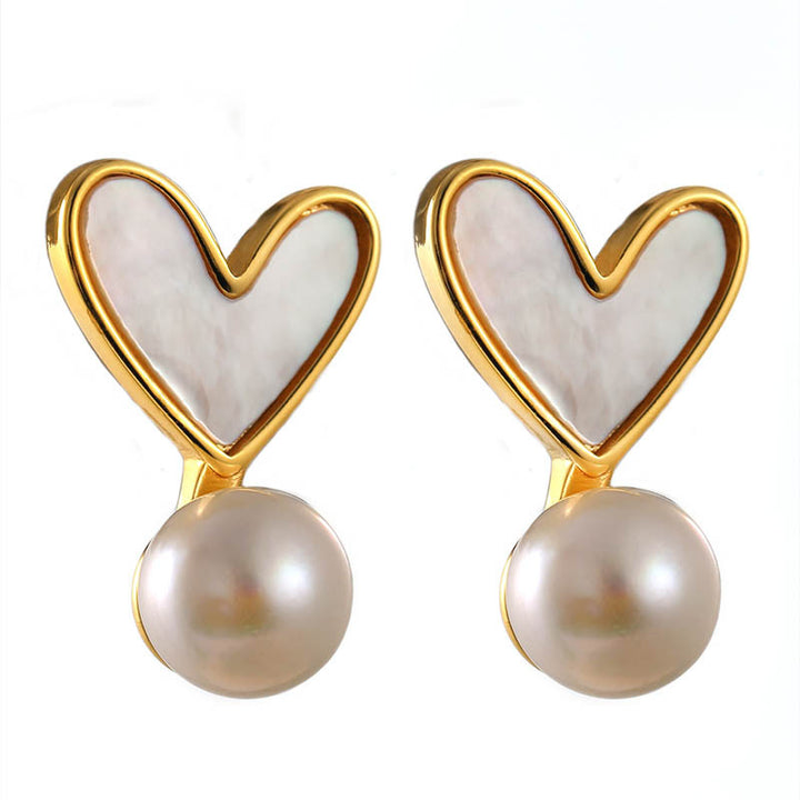 أقراط على شكل قلب مع لؤلؤة متدلية - ألكرو