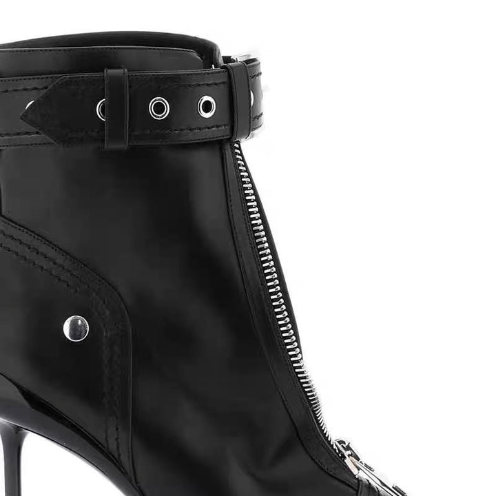 zip-front ankle boots with metal tip – CRIMSON EDGE