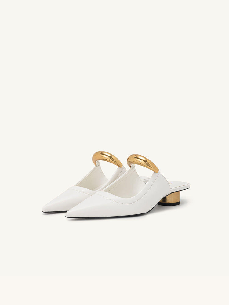 pointed leather mules with gold sculptural buckle – VARIENA