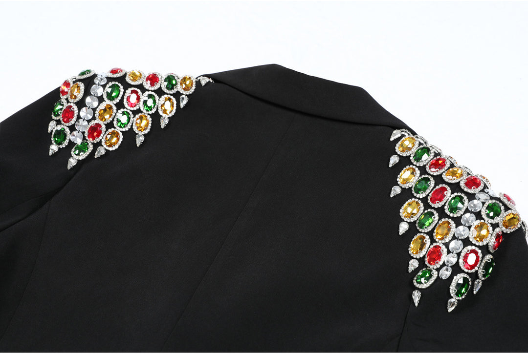 tailored blazer with multicolor jeweled cuffs and shoulders - RUBINAXA