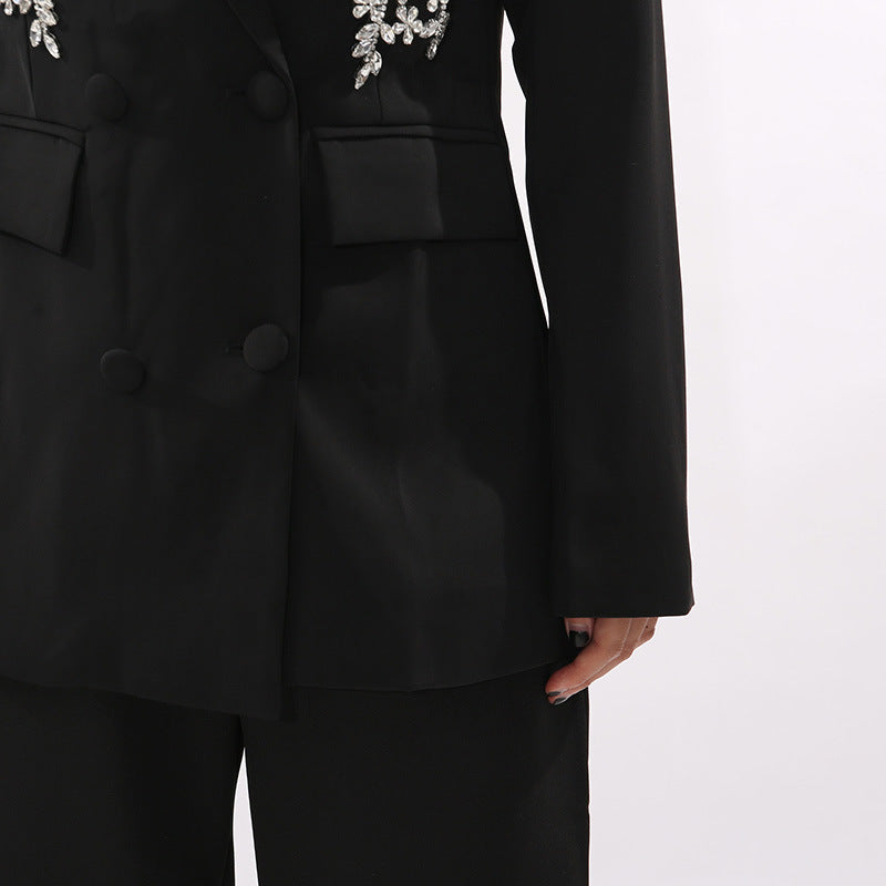 double-breasted blazer with white floral embroidery – ROSELYN