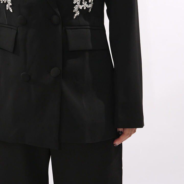 double-breasted blazer with white floral embroidery – ROSELYN