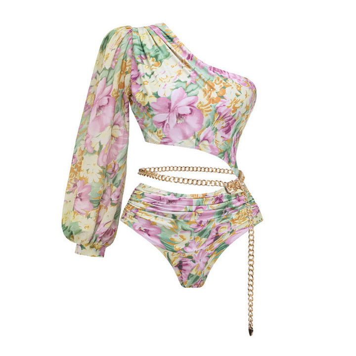 one-shoulder floral bikini set with maxi skirt – LAVINIA